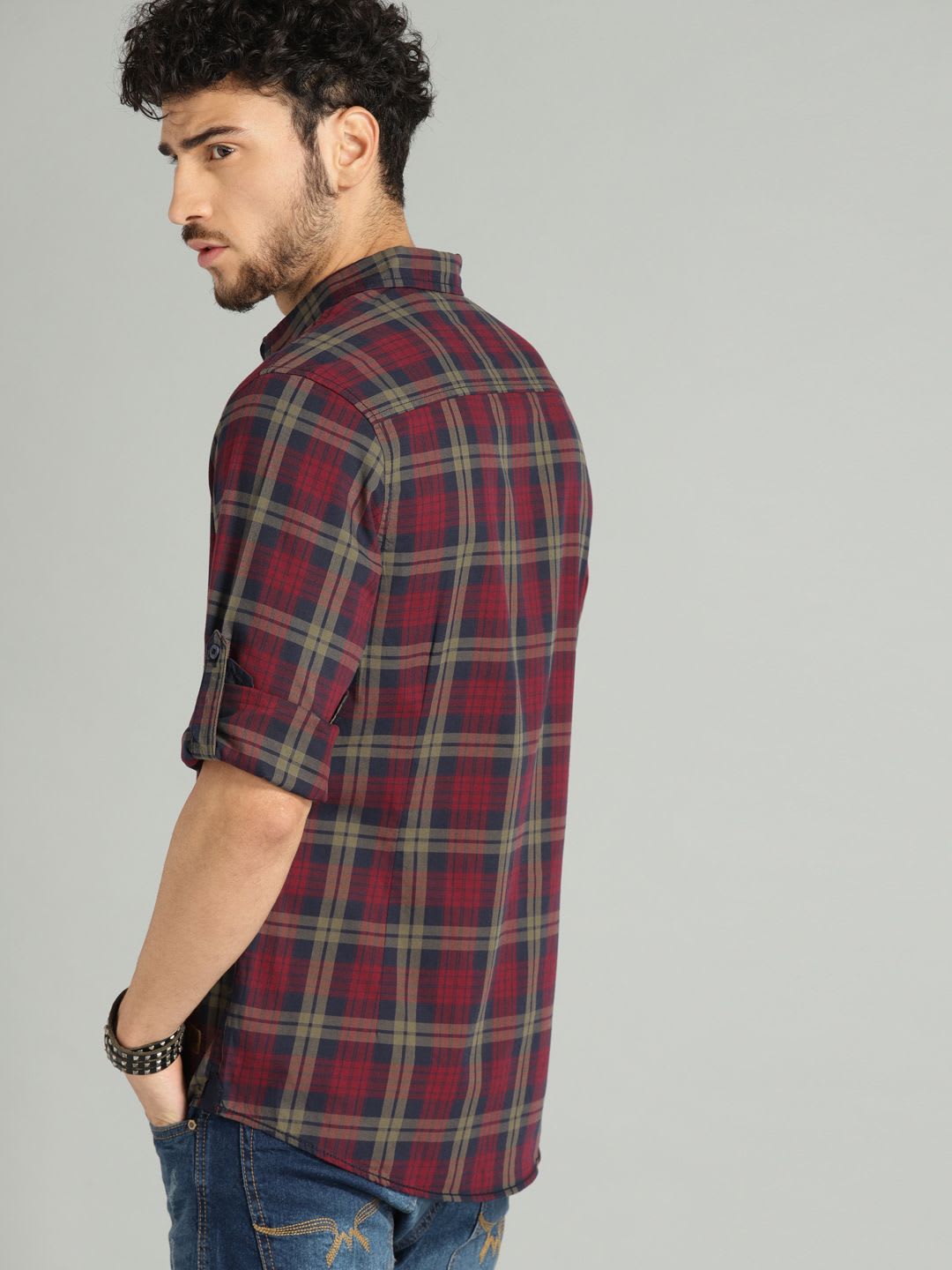Roadster Men Maroon & Navy Blue Checked  Cotton Casual Shirt - left view