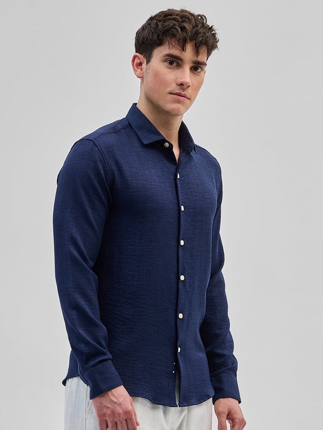 Snitch Men Smart Spread Collar Solid Casual Shirt - back view