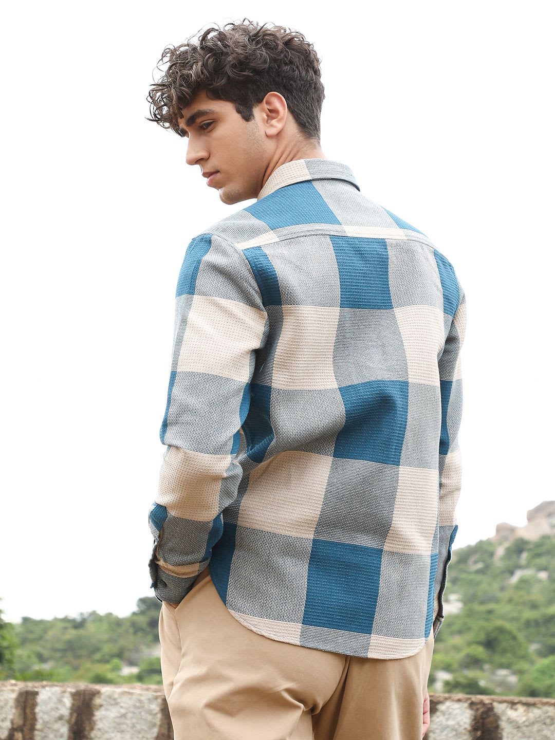 CAHOOT Comfort Buffalo Checks Button-Down Collar Cotton Casual Shirt - back view