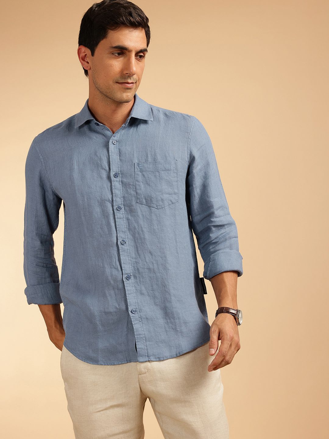 French Connection Men Premium Slim Fit Pure Linen Casual Shirt - back view