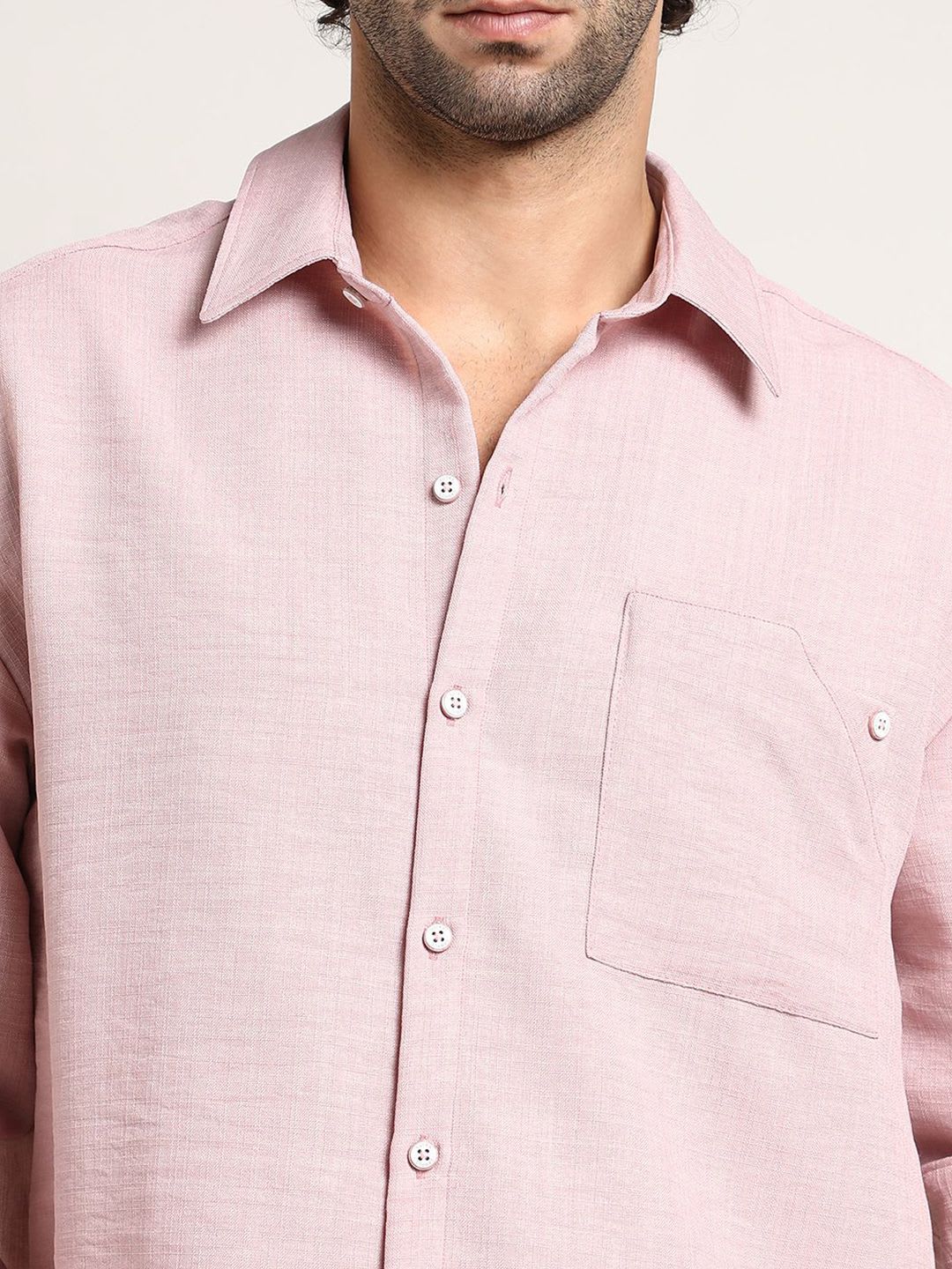 CAHOOT Men Comfort Relaxed Fit Spread Collar Solid Cotton Casual Shirt - back view