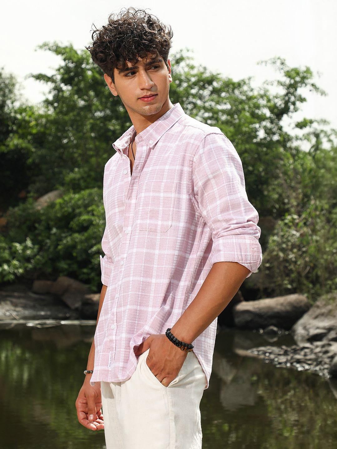 CAHOOT Checked Button-Down Collar Comfort Cotton Casual Shirt - back view