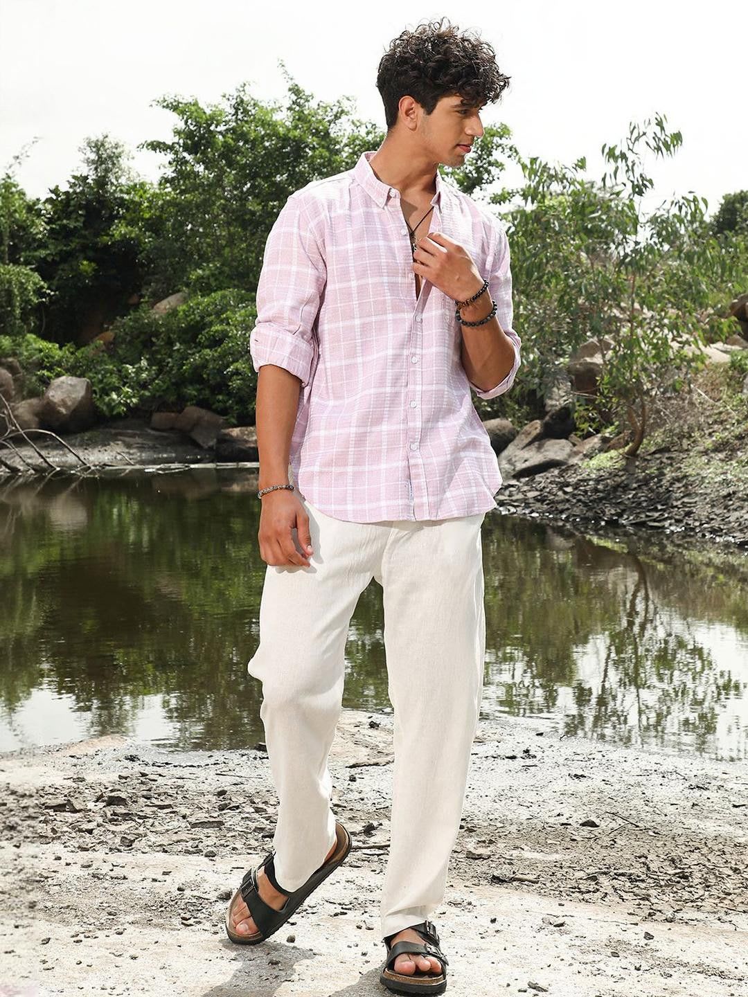 CAHOOT Checked Button-Down Collar Comfort Cotton Casual Shirt - left view