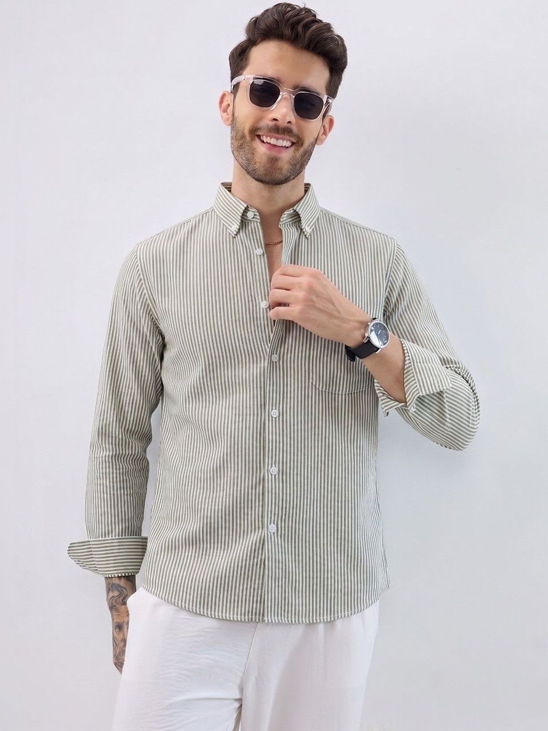 R.Code by The Roadster Life Co. Men Standard Striped Casual Shirt - left view