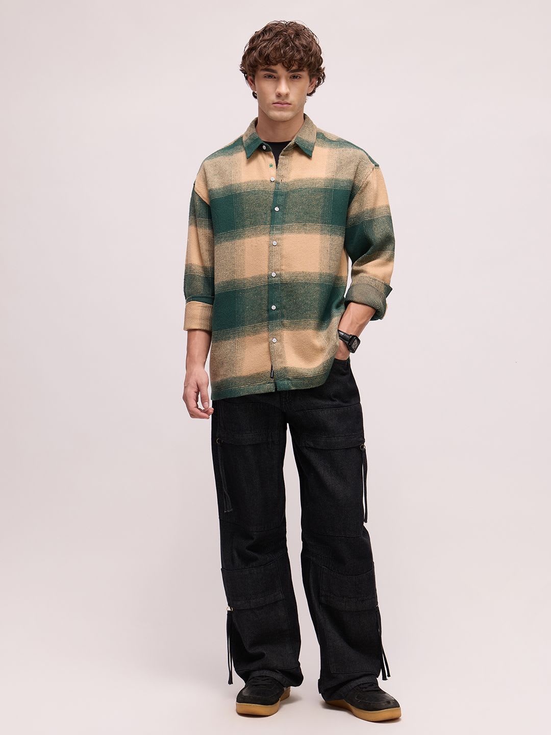 CAHOOT Men's Oversized Fit Buffalo Check Flannel Shirt - back view