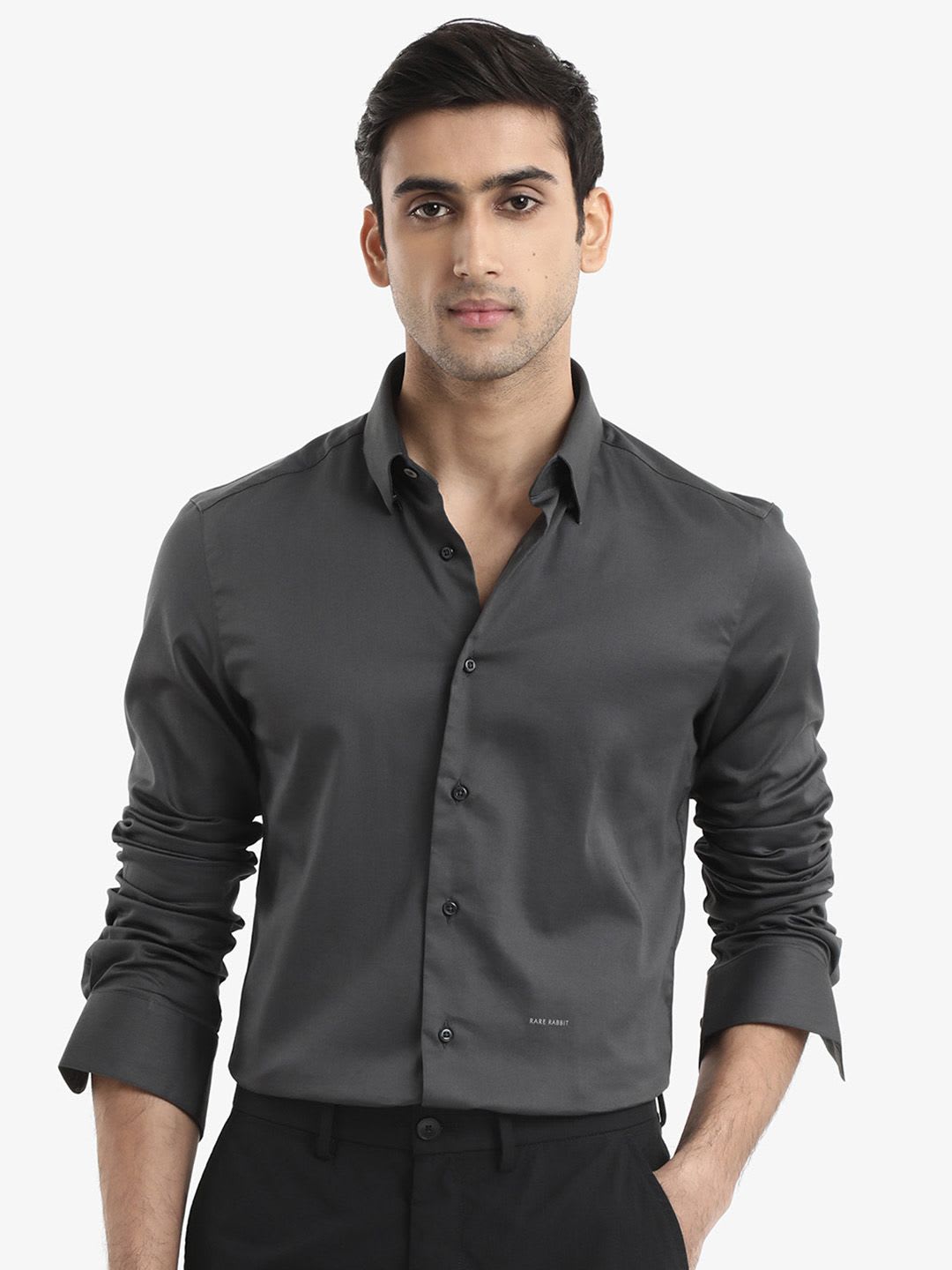 RARE RABBIT Men Grey Regular Fit Plain Formal Shirt - default view