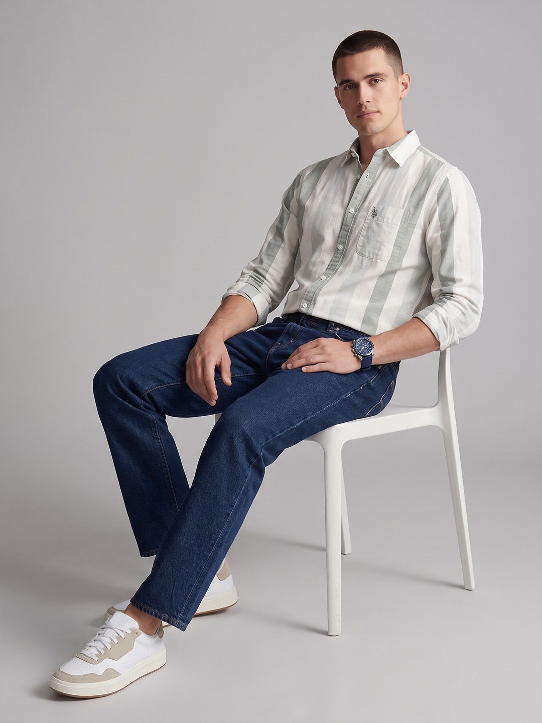 U.S. Polo Assn. Denim Co. Vertical Striped Pure Cotton Casual Shirt - back view