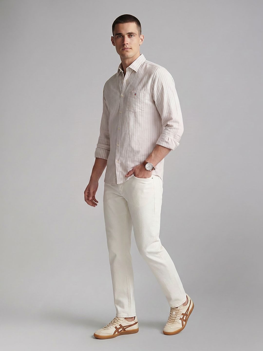 Louis Philippe Sport Striped Cotton Linen Casual Shirt - back view