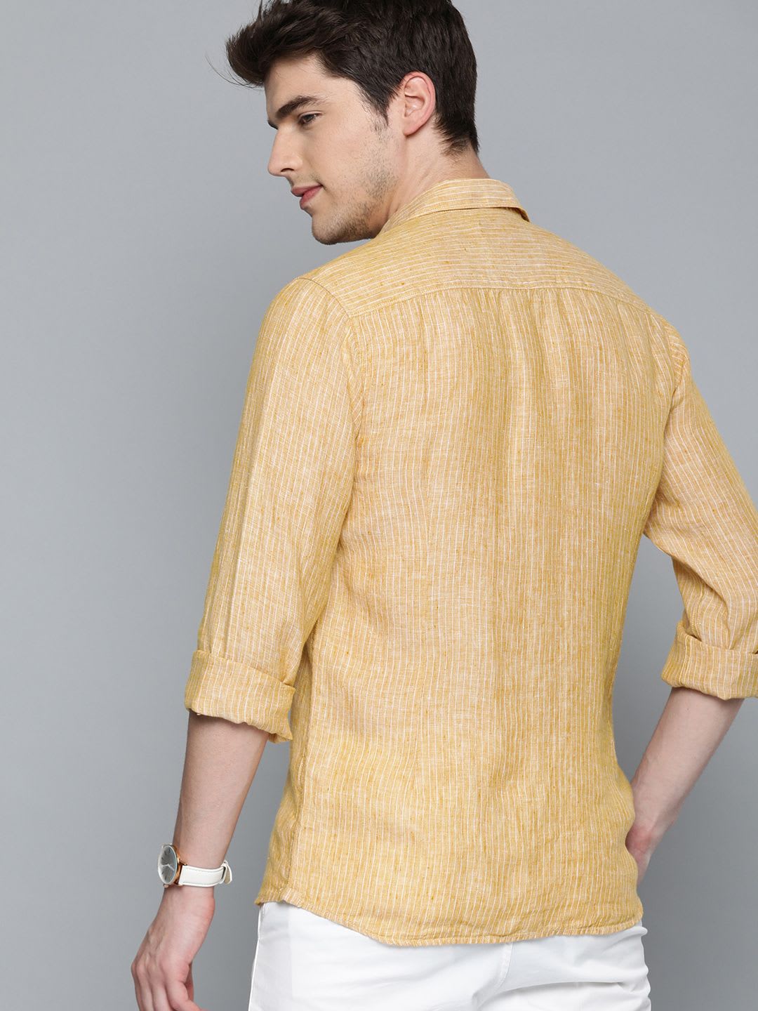 Mast & Harbour Men Yellow & White Regular Fit Striped Casual Shirt - left view