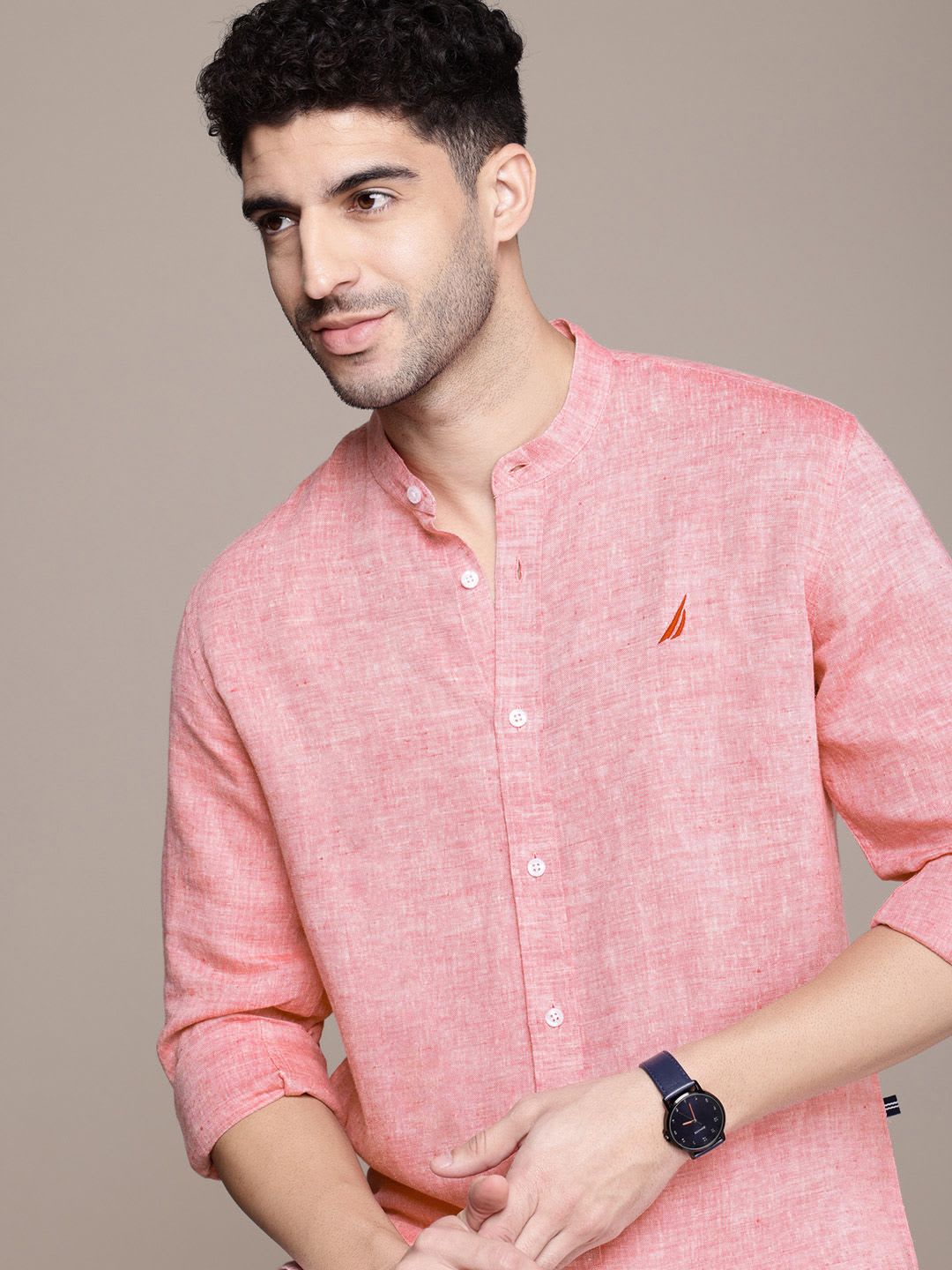 Nautica Smart Slim Fit Solid Premium Casual Linen Shirt - default view