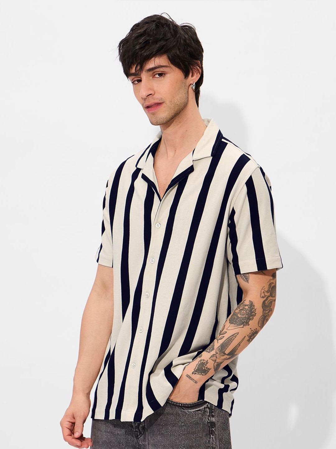 The Souled Store Men Multicolor Stripes Cotton Regular Fit Shirts - right view