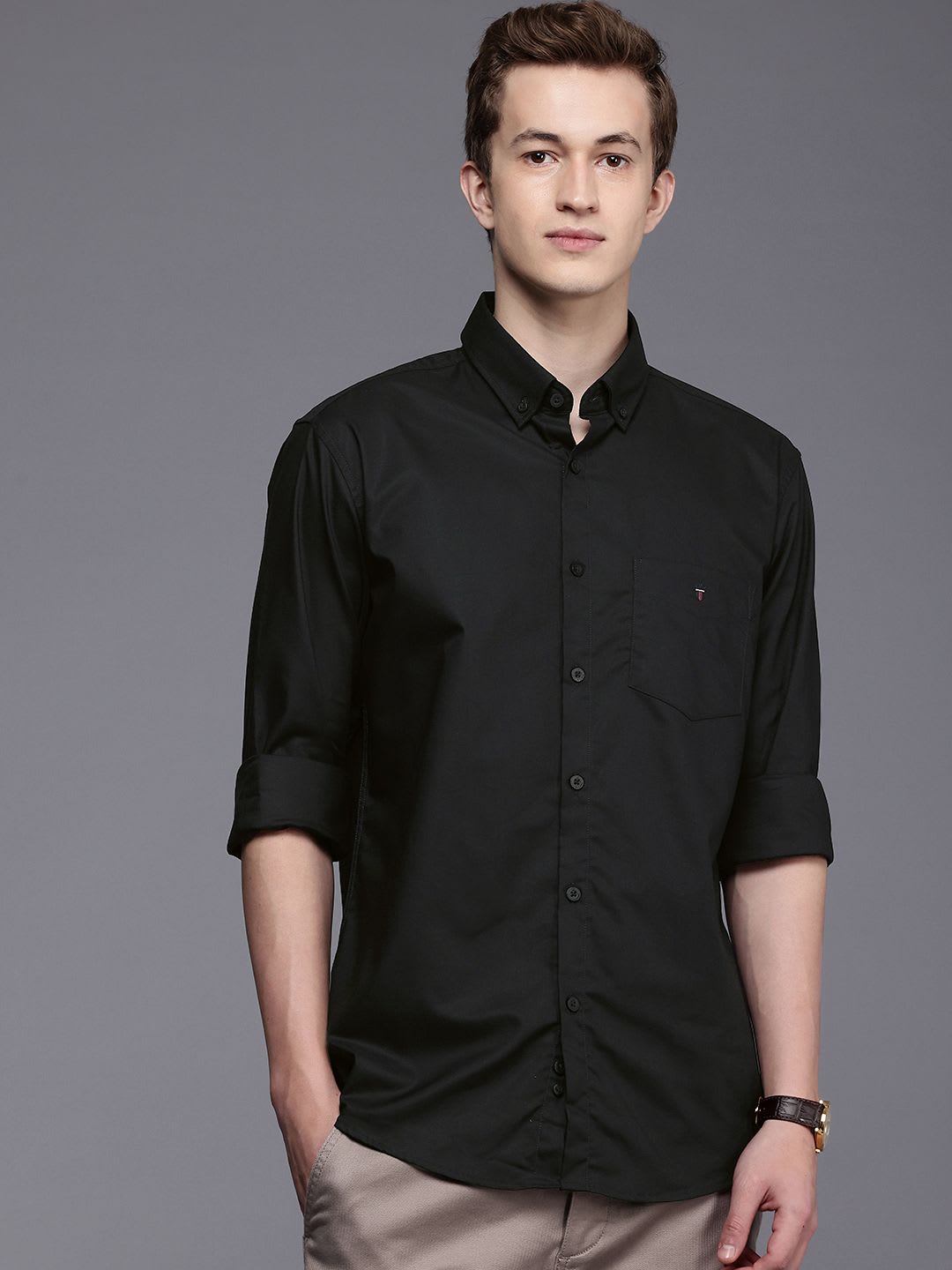 Louis Philippe Sport Men Slim Fit Oxford Natural Stretch Full Sleeve Casual Shirt - right view