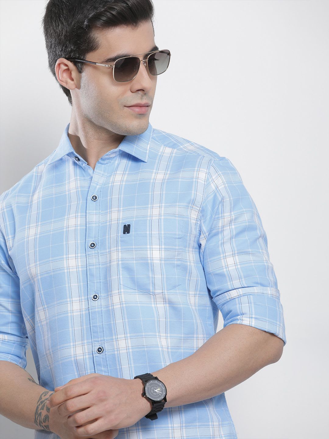 The Indian Garage Co Men Blue Checked Casual Shirt - default view