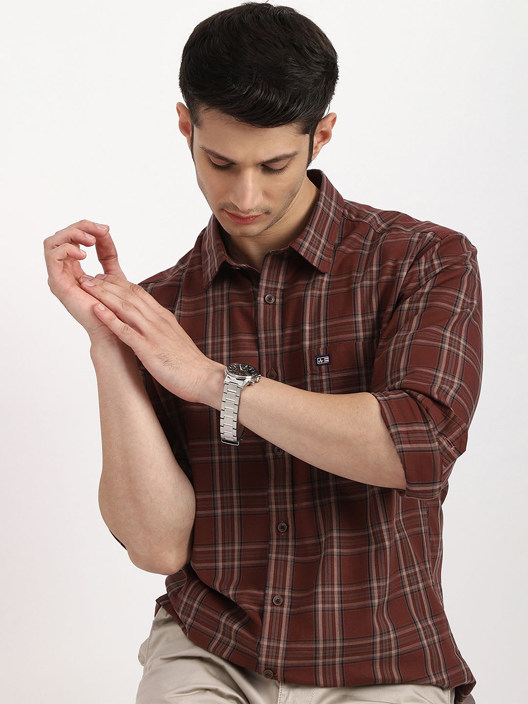 Arrow Sport Men Maroon Cotton Slim Fit Tartan Checked Twill Casual Shirt - default view