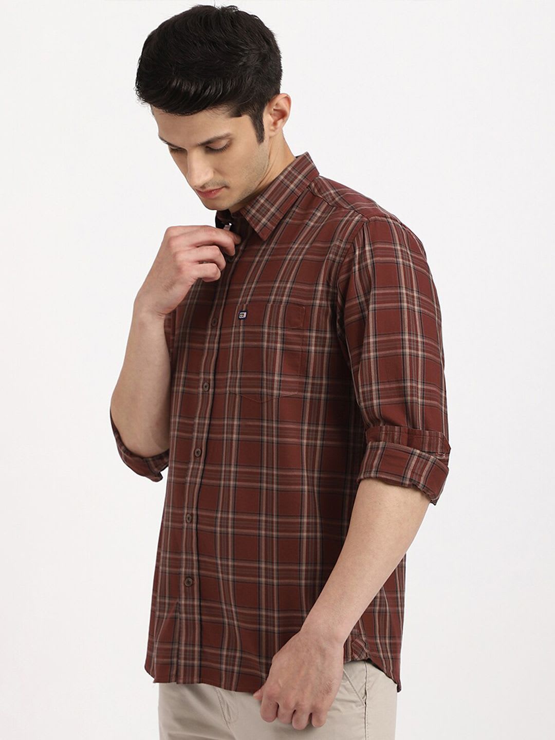 Arrow Sport Men Maroon Cotton Slim Fit Tartan Checked Twill Casual Shirt - back view
