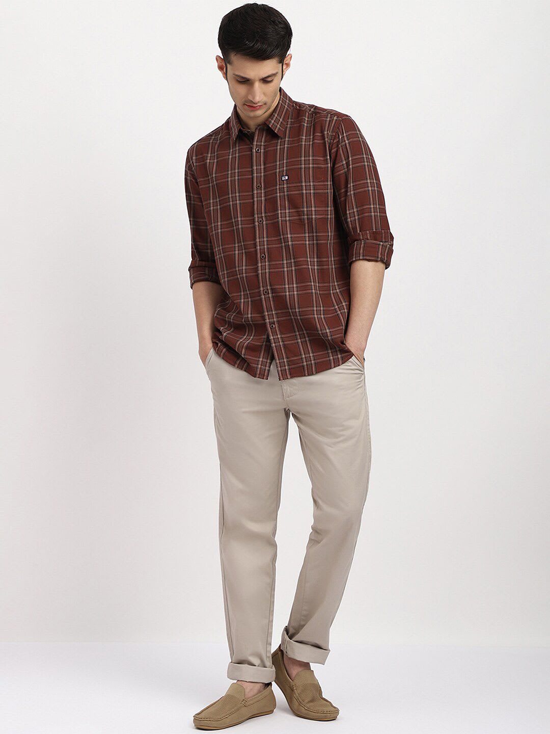 Arrow Sport Men Maroon Cotton Slim Fit Tartan Checked Twill Casual Shirt - left view