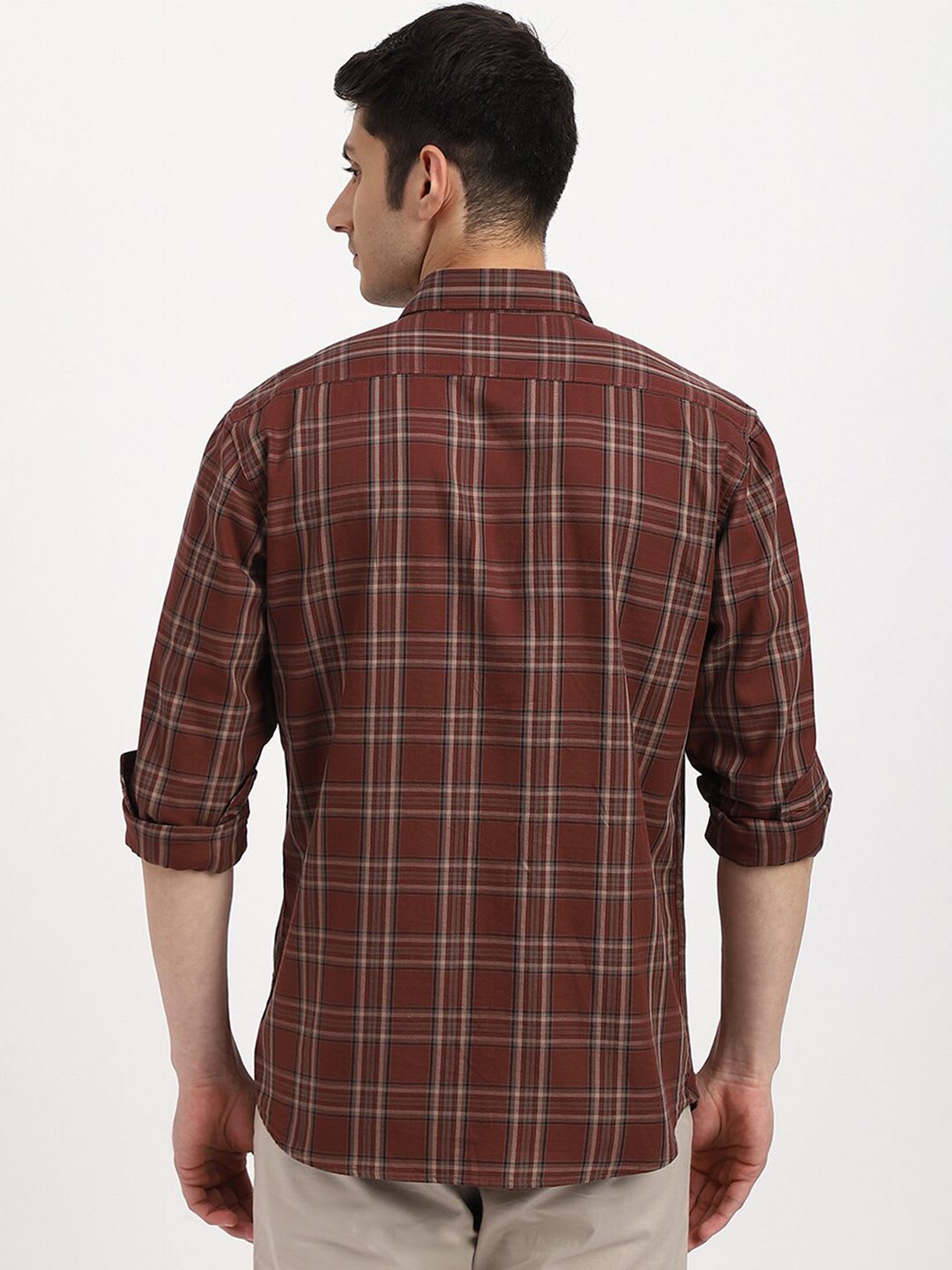 Arrow Sport Men Maroon Cotton Slim Fit Tartan Checked Twill Casual Shirt - right view