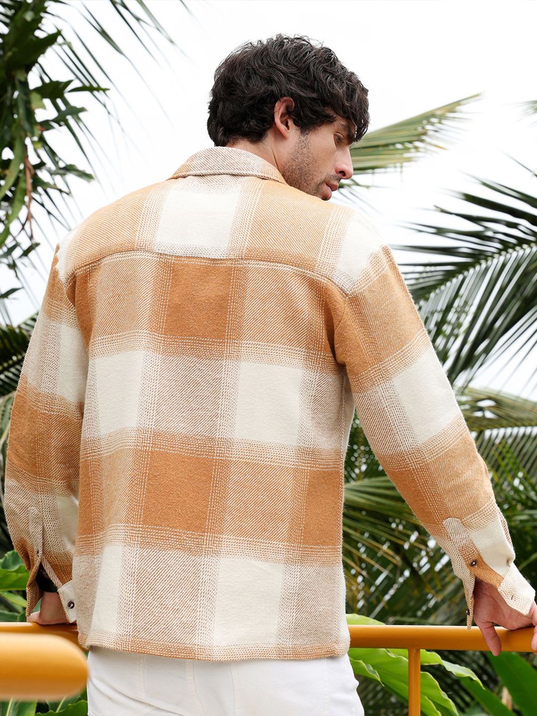 CAHOOT Men Comfort Oversized Fit Buffalo Checked Spread Collar Cotton Casual Shirt - back view