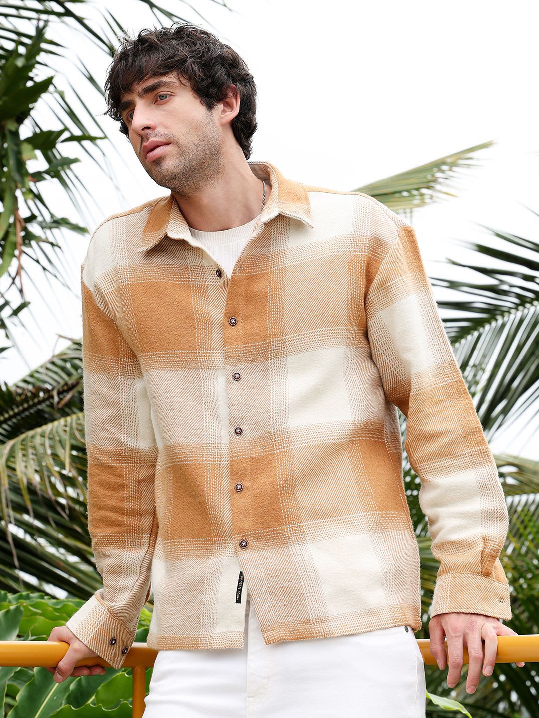 CAHOOT Men Comfort Oversized Fit Buffalo Checked Spread Collar Cotton Casual Shirt - default view