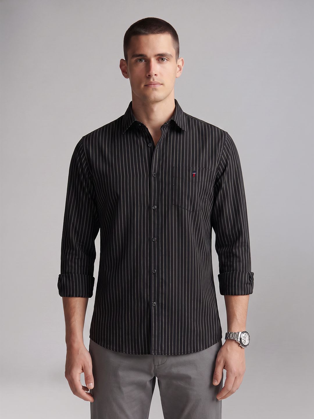 Louis Philippe Sport Slim Fit Striped Pure Cotton Casual Shirt - default view