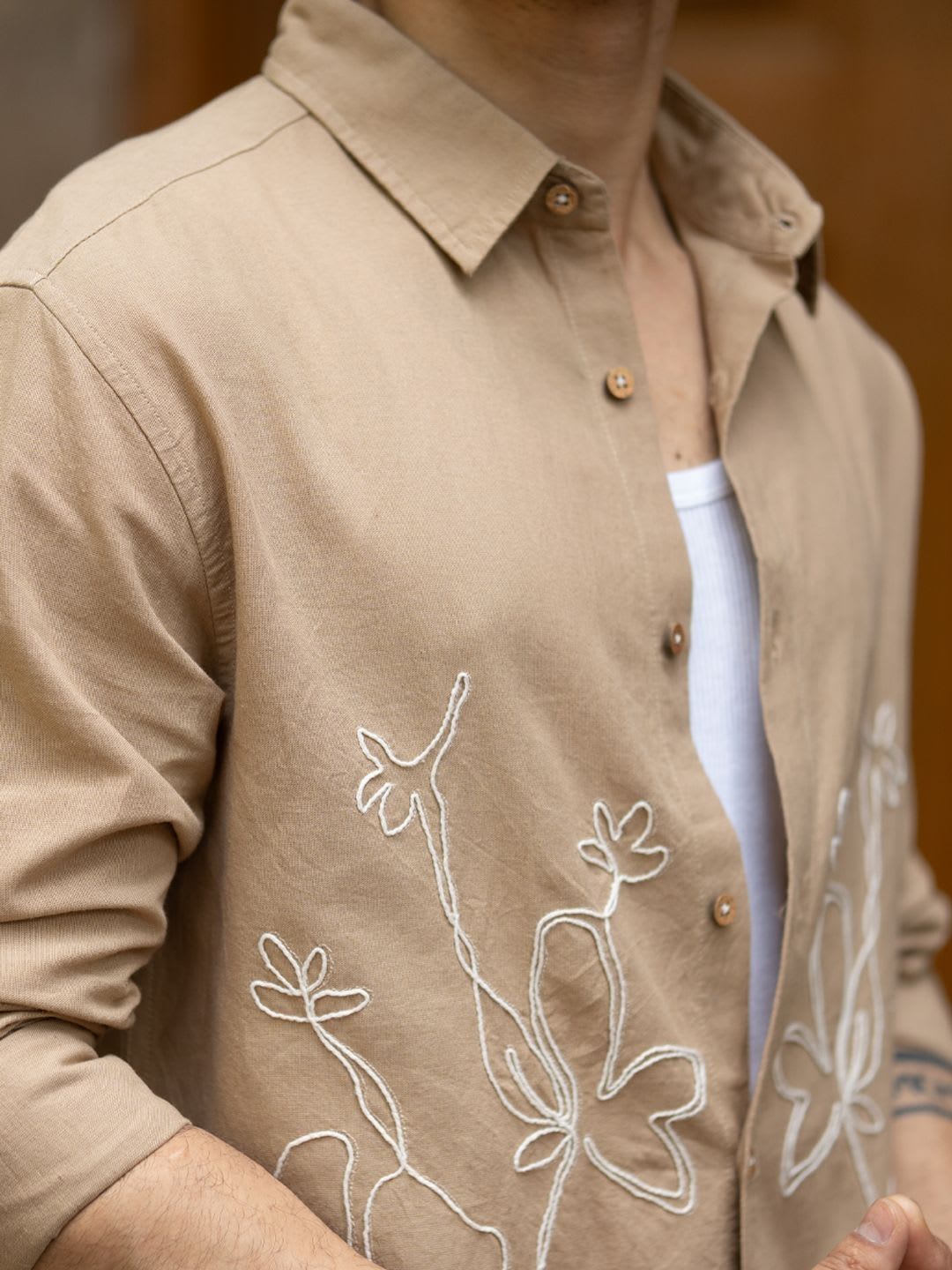 Powerlook Embroidery Spread Collar Casual Shirt - back view