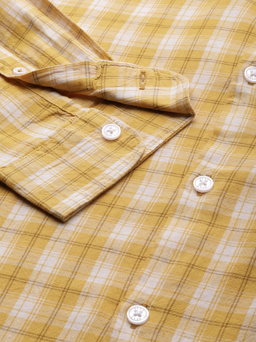 THE BEAR HOUSE Men Yellow Slim Fit Checked Casual Shirt - back view
