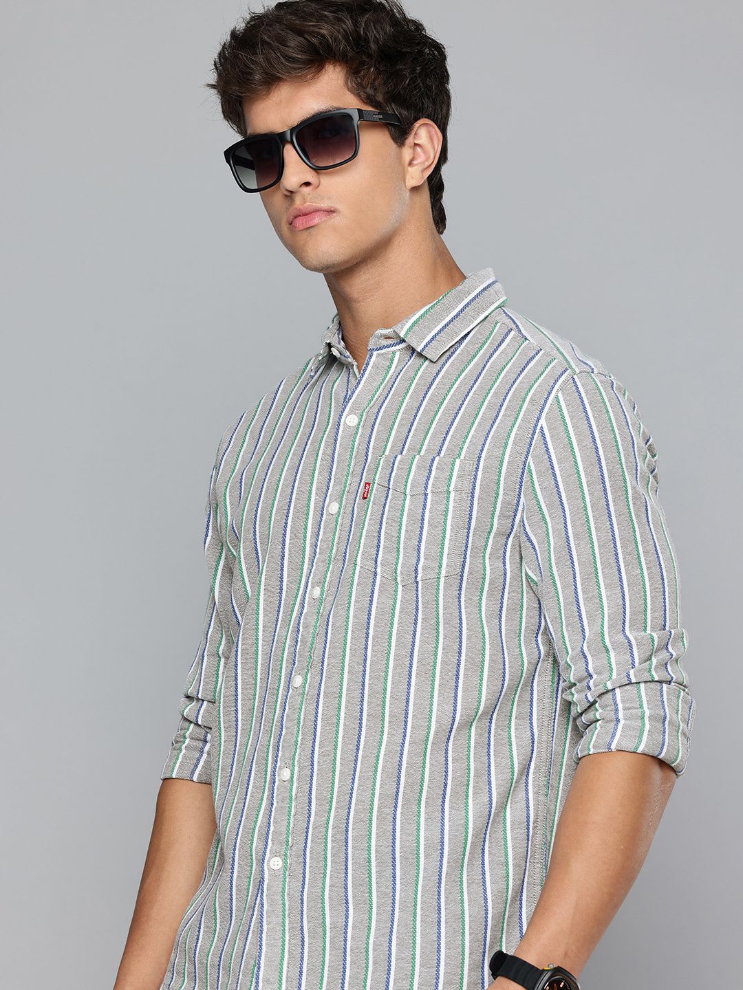 Levis Slim Fit Striped Pure Cotton Casual Shirt - default view