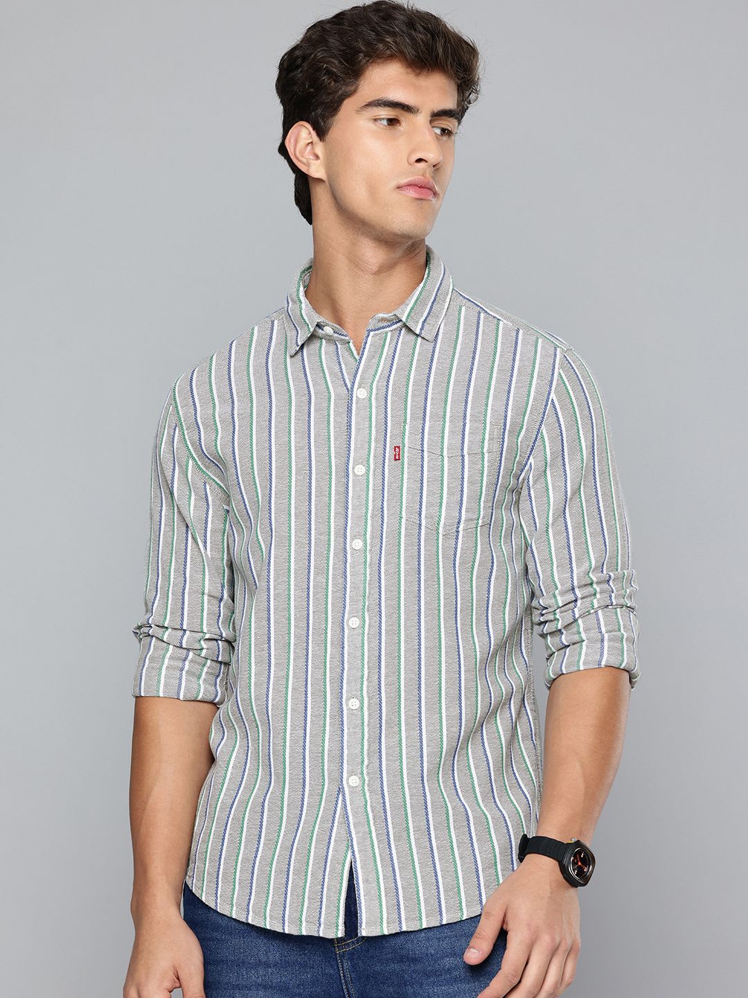 Levis Slim Fit Striped Pure Cotton Casual Shirt - back view