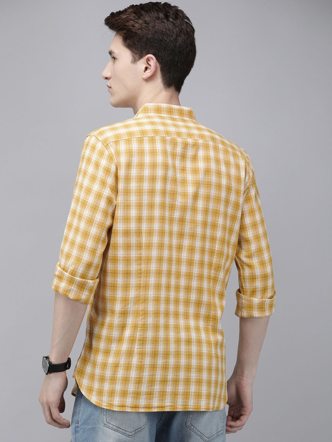 THE BEAR HOUSE Men Yellow Slim Fit Checked Casual Shirt - left view