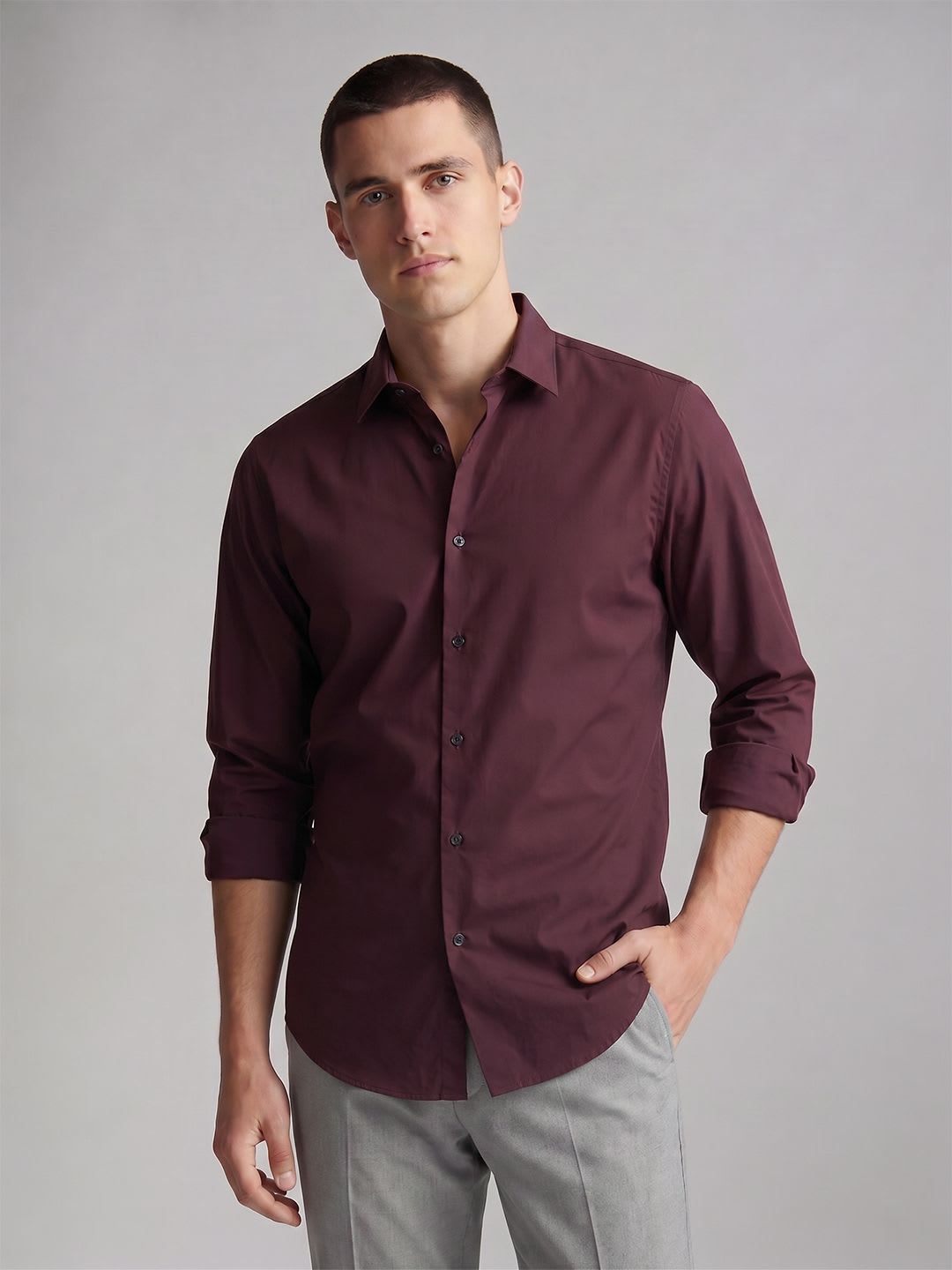 Louis Philippe Ath.Work Slim Fit Spread Collar Casual Shirt - default view