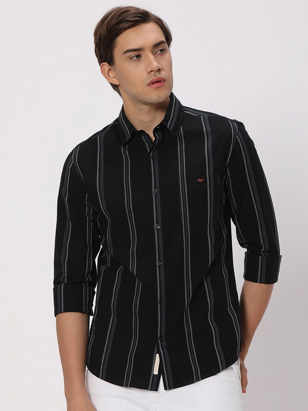 Mufti Slim Fit Striped Pure Cotton Casual Shirt - default view
