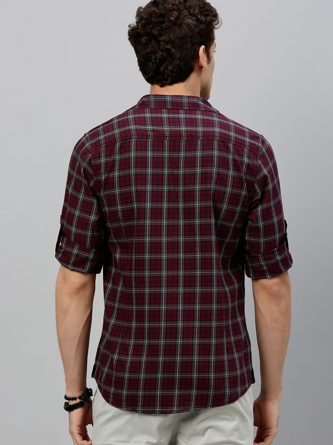 Roadster Men Burgundy & Grey Regular Fit Checked Casual Shirt - left view