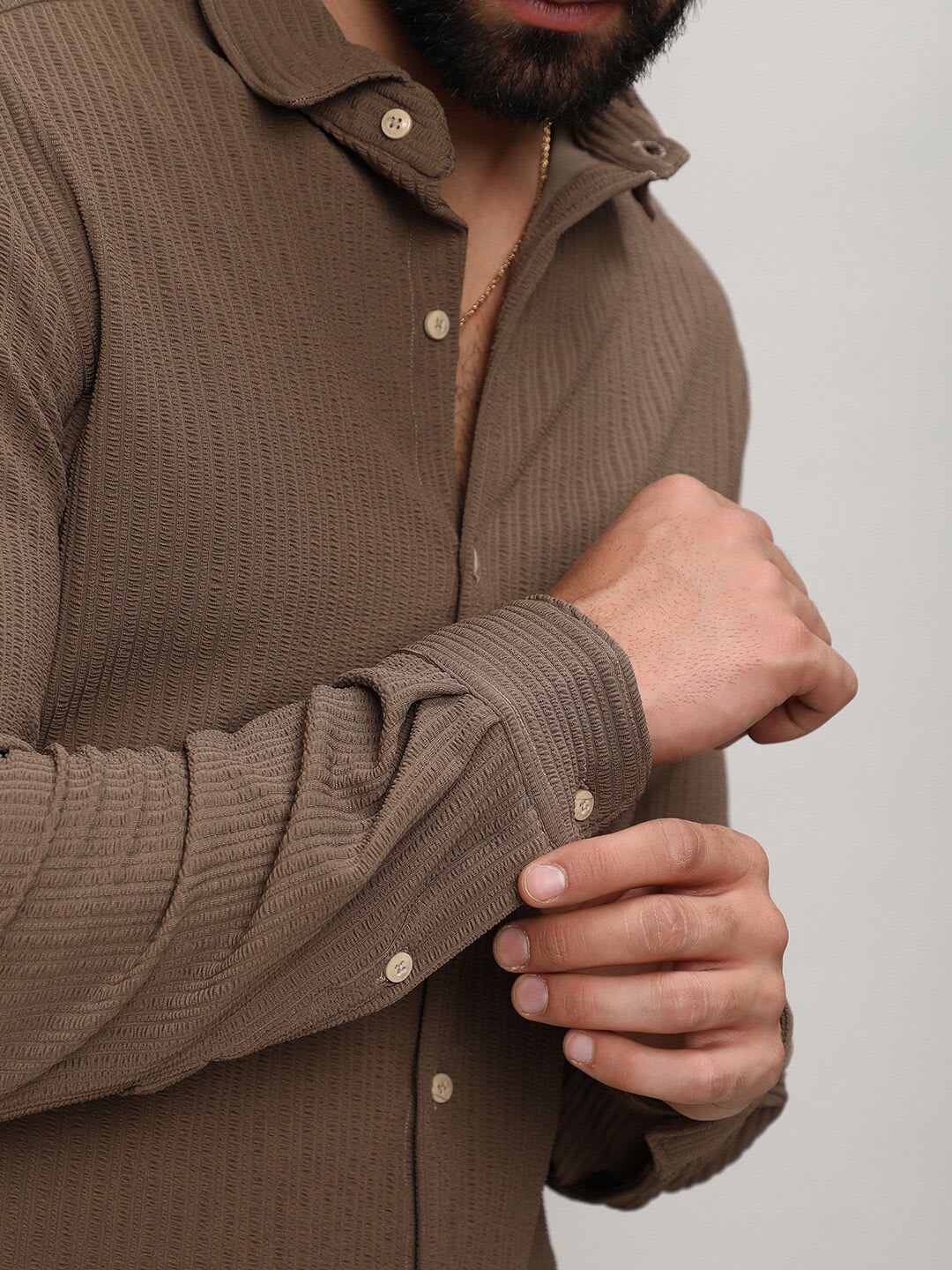 CAHOOT Men's Classic Self Design Spread Collar Casual Shirt - back view