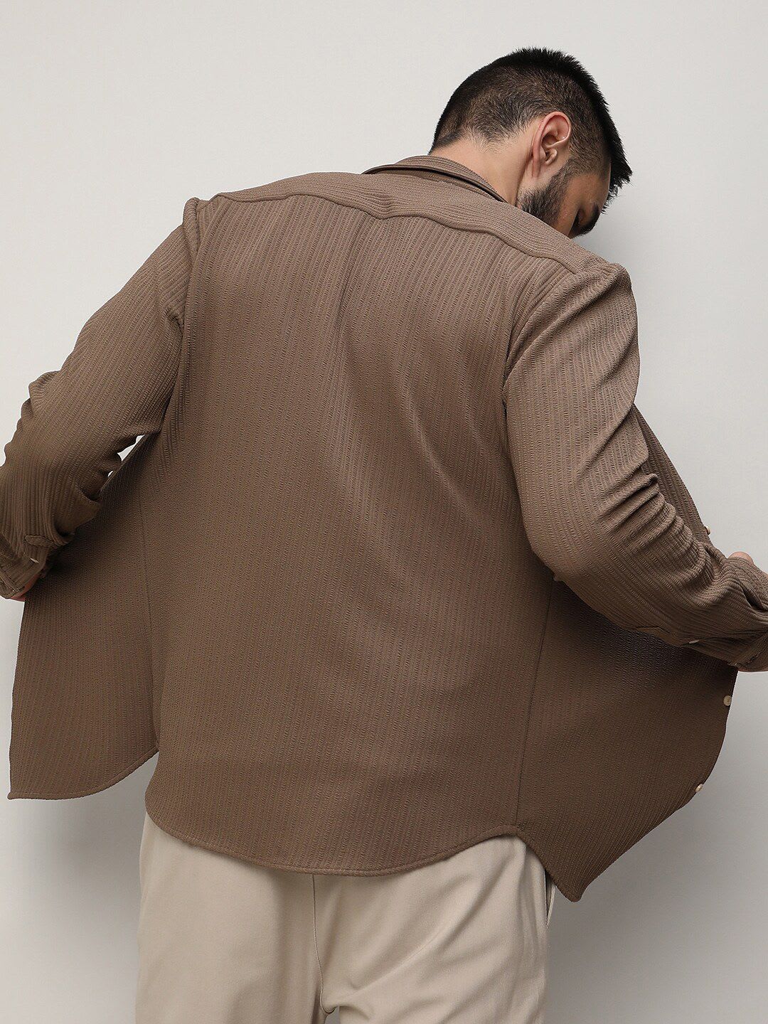 CAHOOT Men's Classic Self Design Spread Collar Casual Shirt - left view