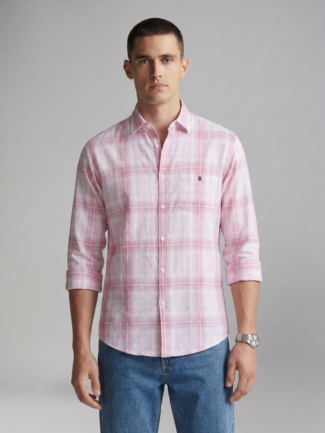 Louis Philippe Sport Checked Cotton Linen Casual Shirt - default view