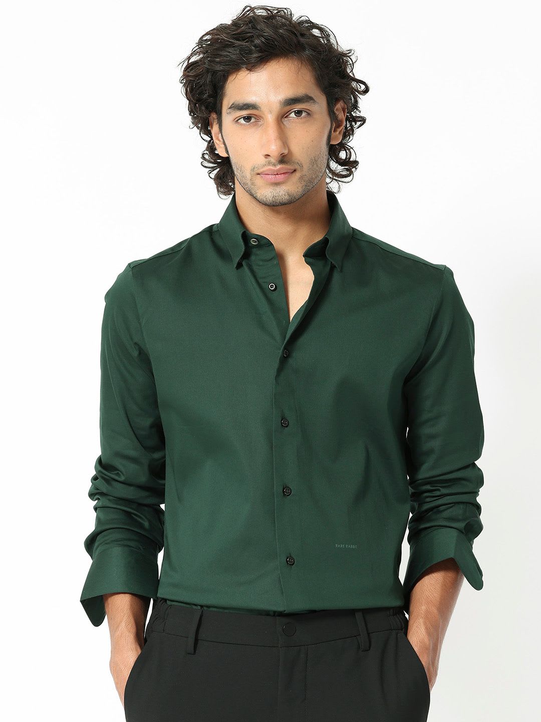 RARE RABBIT Men Olive Regular Fit Plain Formal Shirt - default view