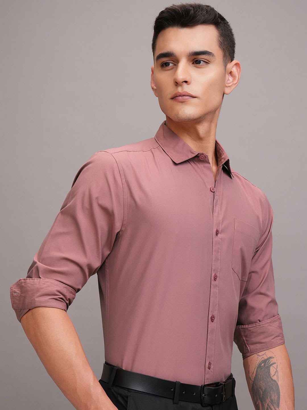 HIGHLANDER Men Satin Slim Fit Shirt - back view
