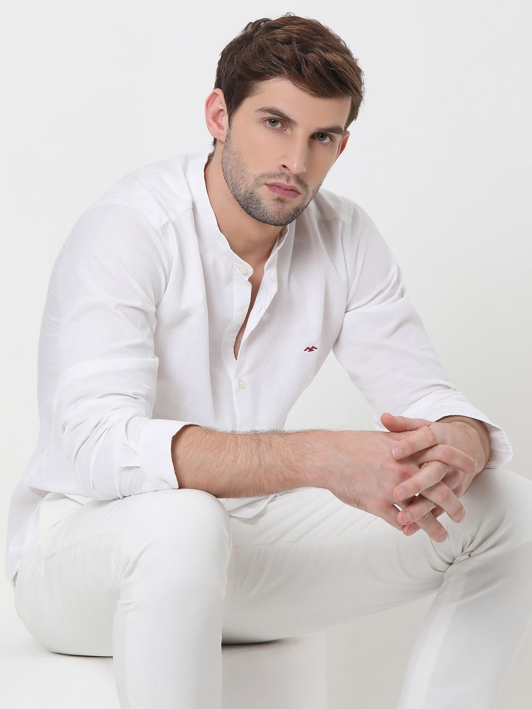 Mufti Self Design Textured Slim Fit Pure Cotton Casual Shirt - default view