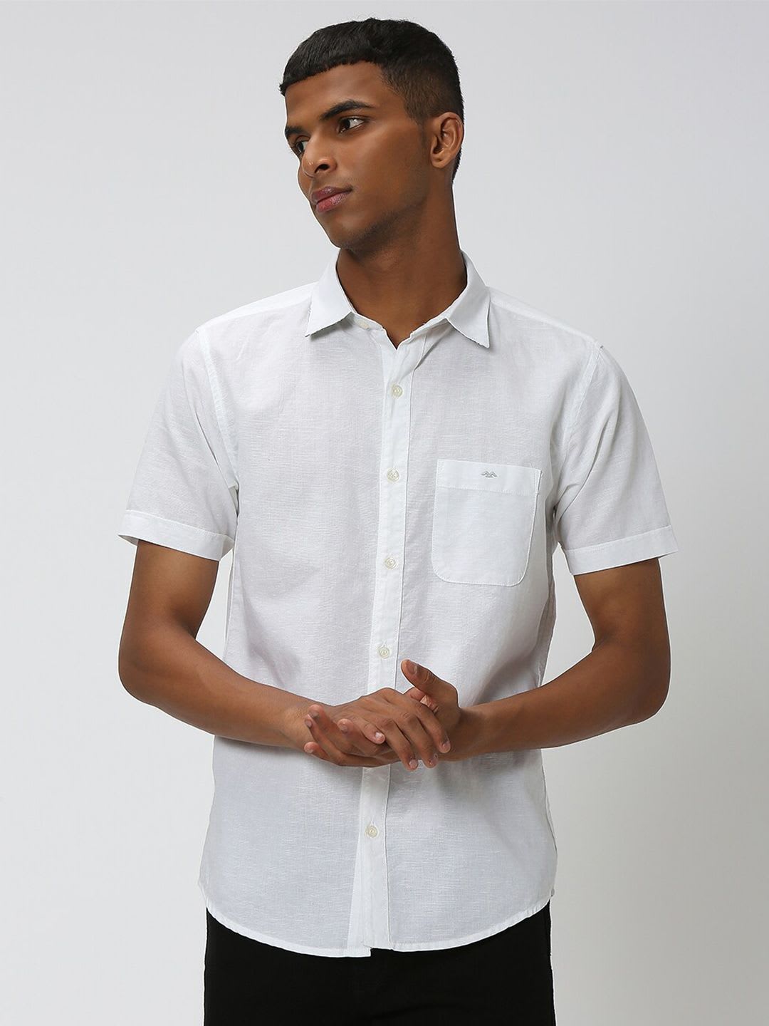 Mufti Slim Fit Spread Collar Pure Cotton Casual Shirt - default view