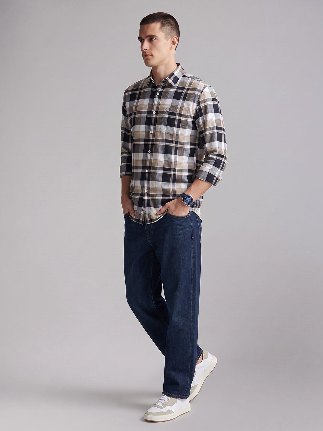 Allen Solly Classic Tartan Checked Pure Cotton Casual Shirt - back view