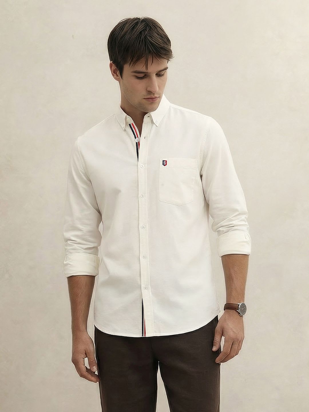 THE SHIRT CODE Slim Fit Button-Down Collar Casual Shirt - back view