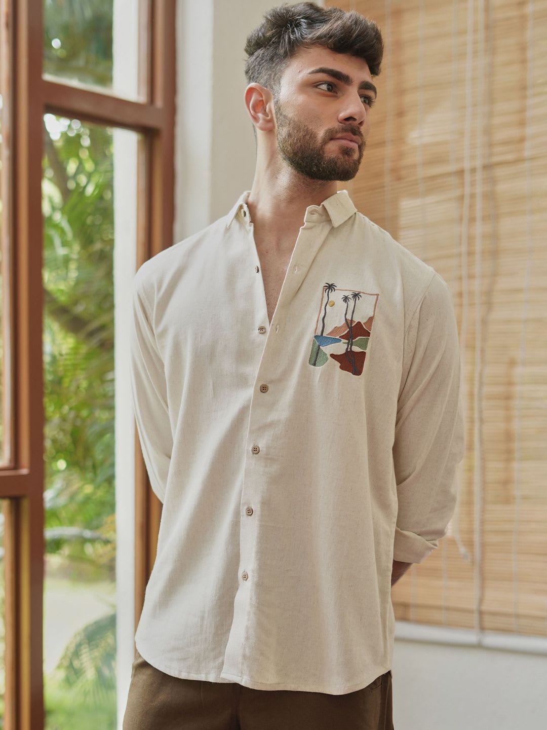HAMPTONS Printed Spread Collar Cotton Casual Shirt - default view