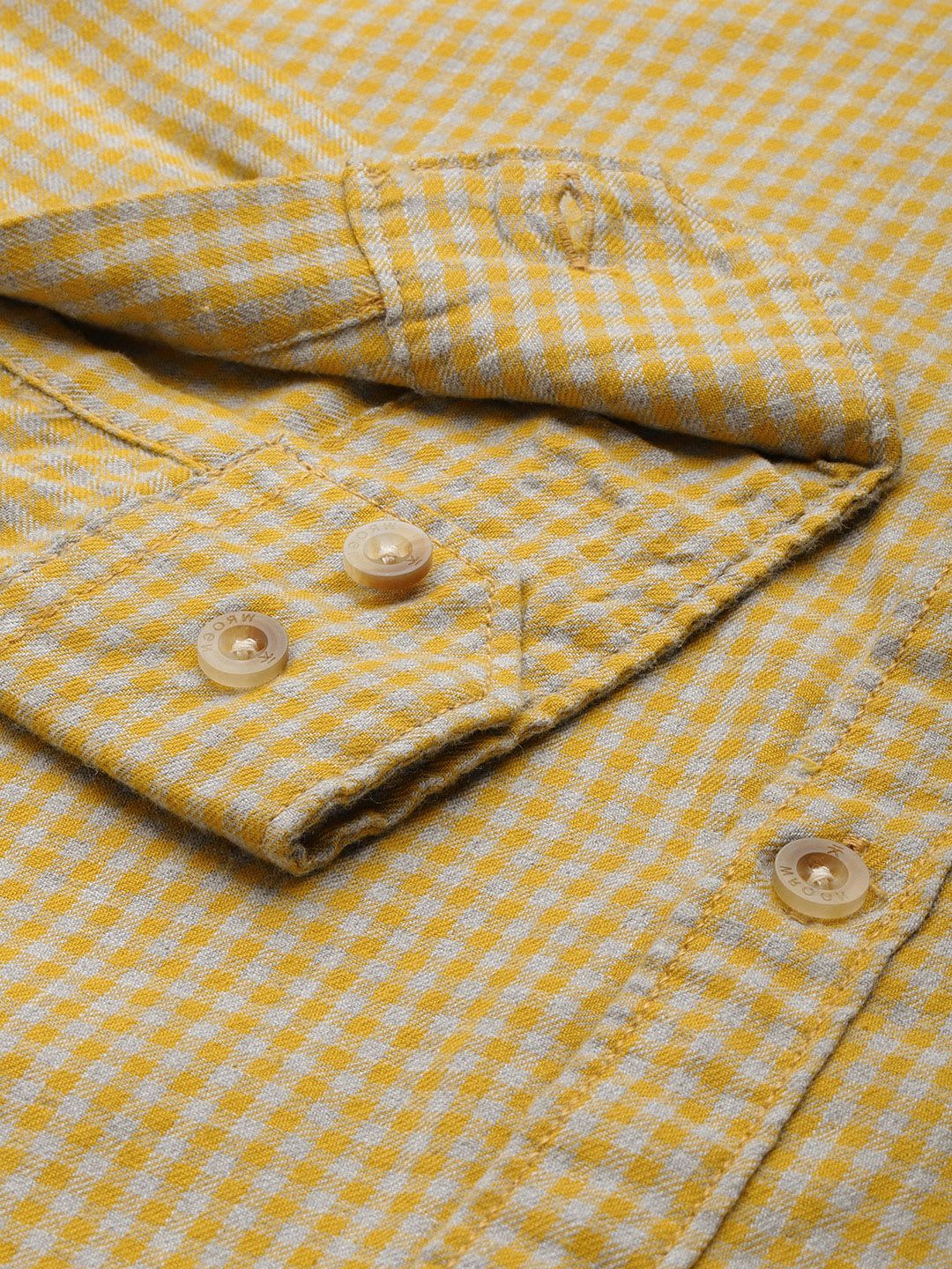 WROGN Men Yellow & Grey Slim Fit Micro Checks Casual Shirt - back view