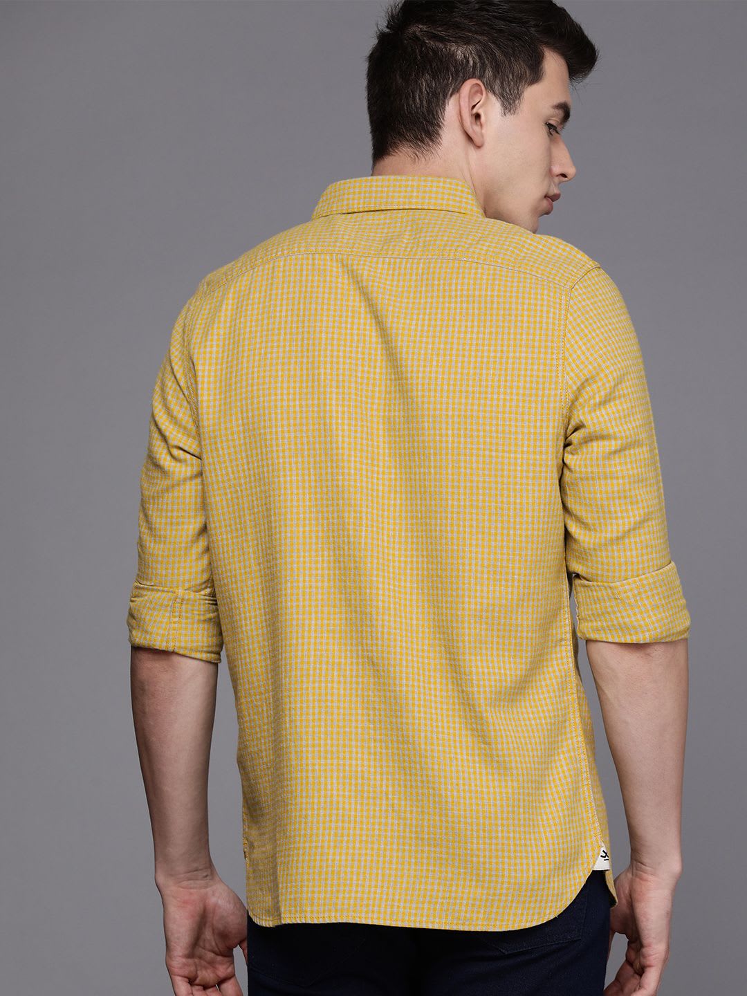 WROGN Men Yellow & Grey Slim Fit Micro Checks Casual Shirt - left view