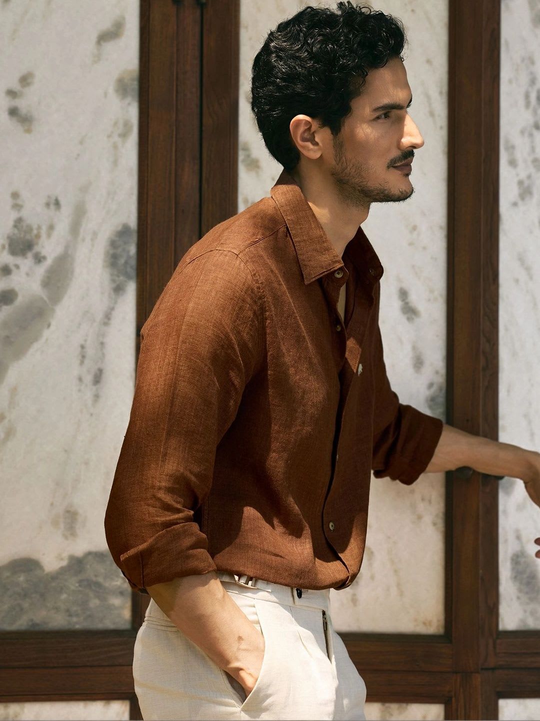 Andamen Men European Linen Textured Regular Fit Shirt - left view