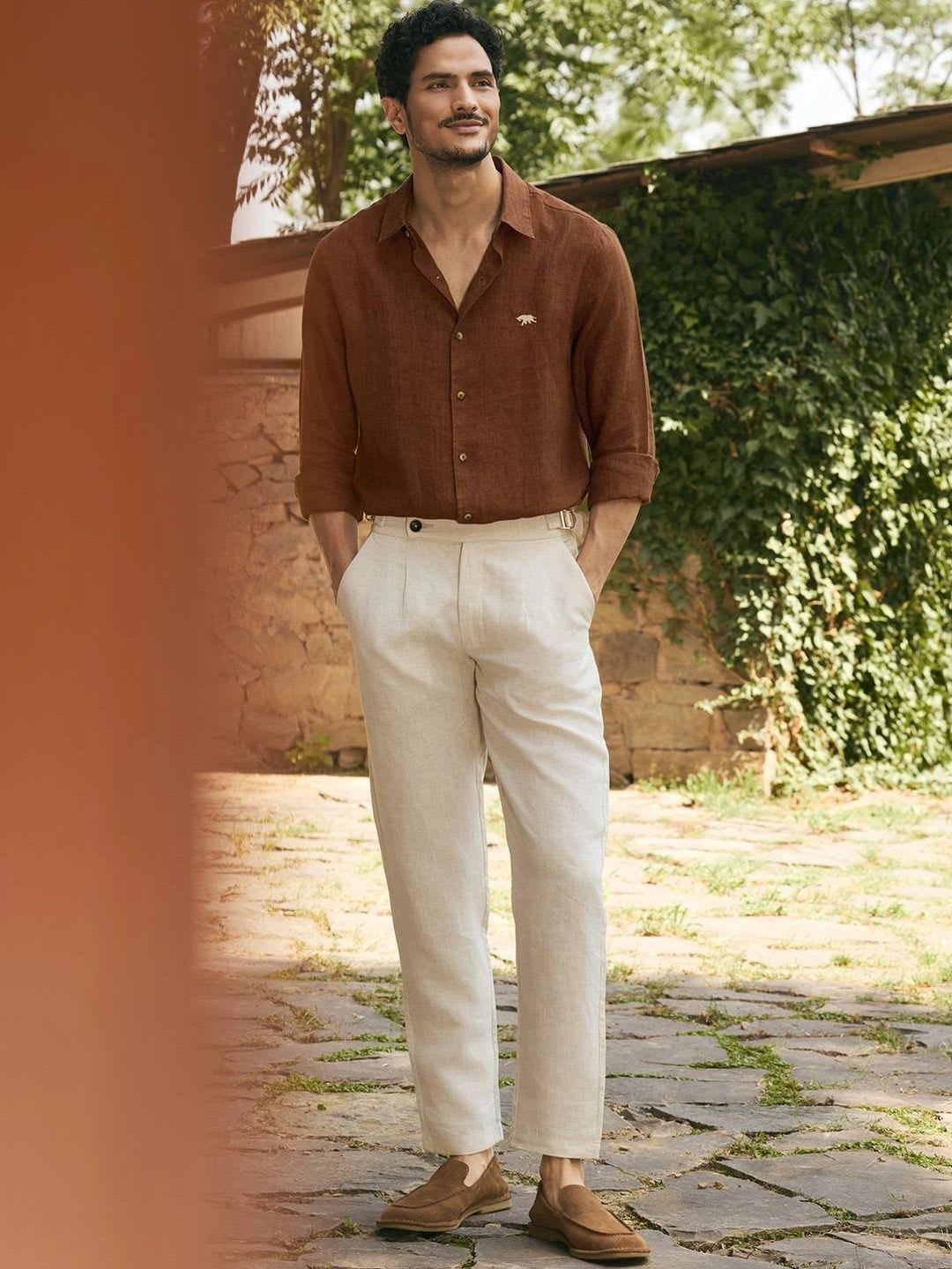 Andamen Men European Linen Textured Regular Fit Shirt - right view