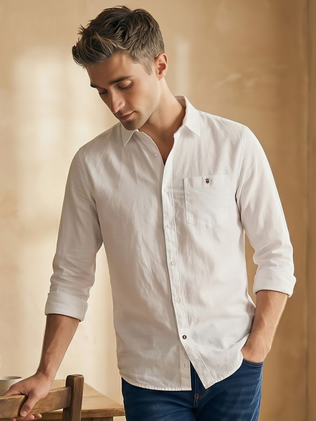 Louis Philippe Jeans Men Slim Fit Over Dyed Soft Handfeel Full Sleeve Casual Shirt - default view