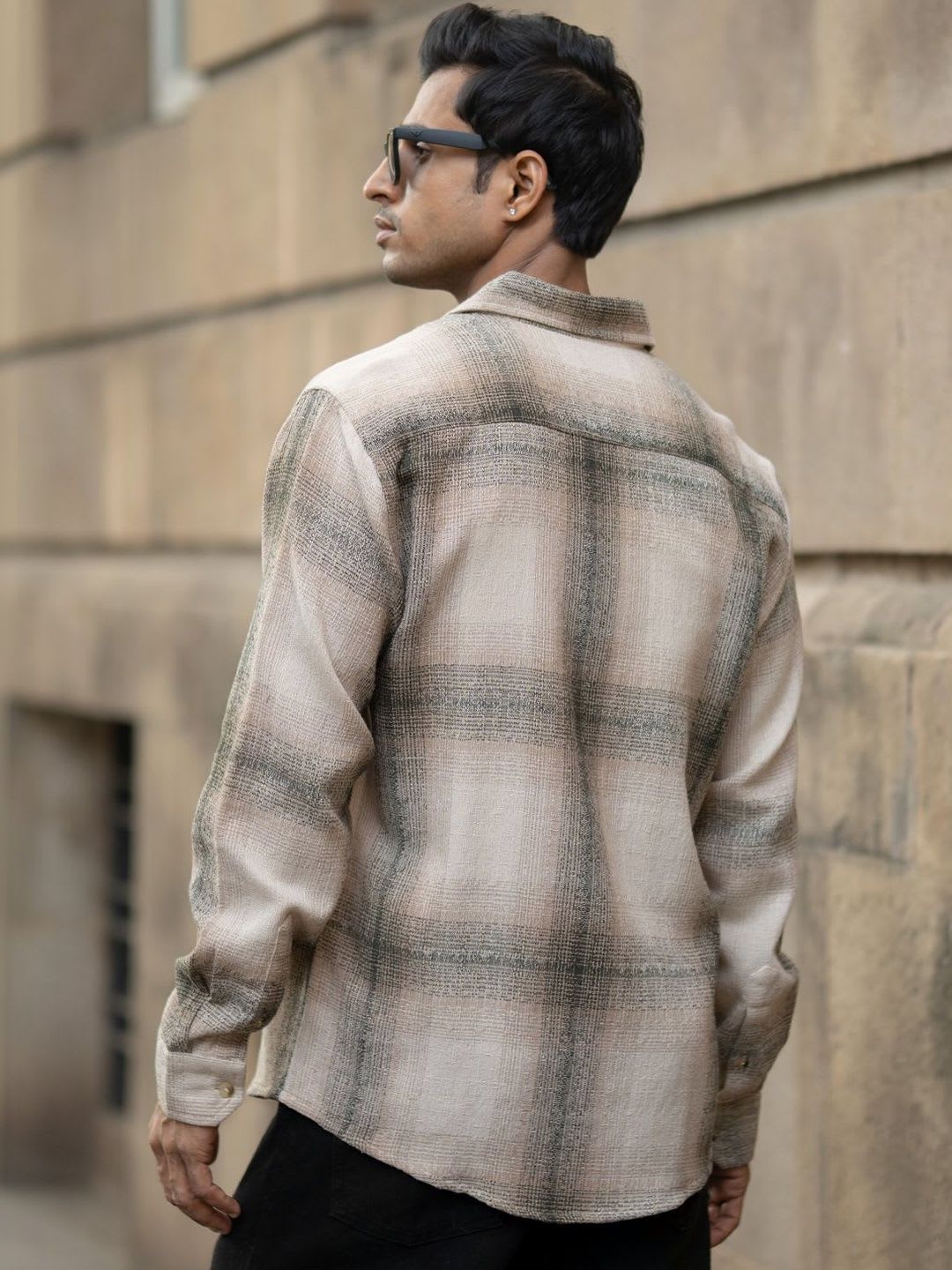Powerlook Structured Checks Tartan Cotton Long Sleeves Shirt - right view