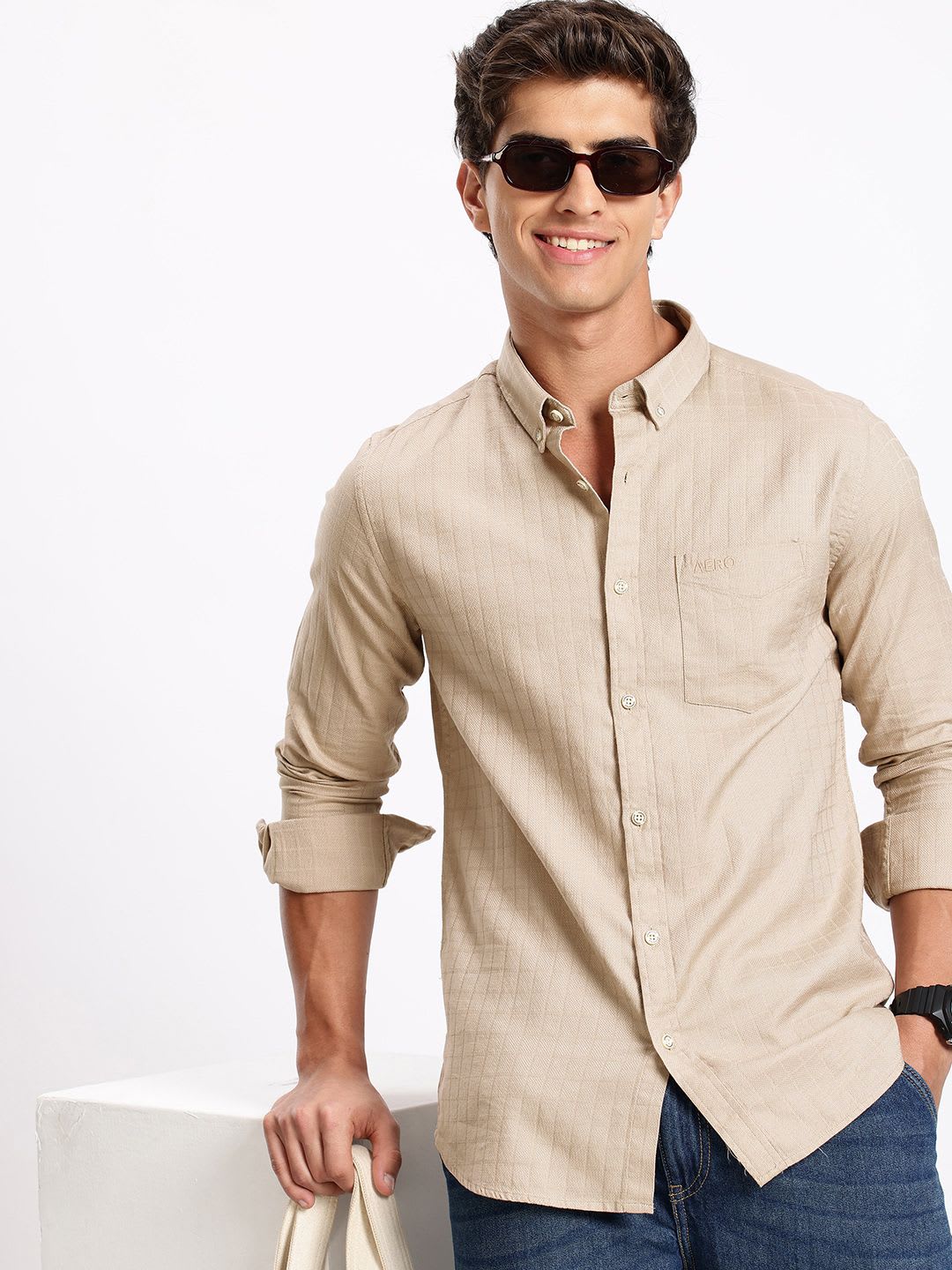 Aeropostale Self Checked Button-Down Collar Pure Cotton Casual Shirt - default view