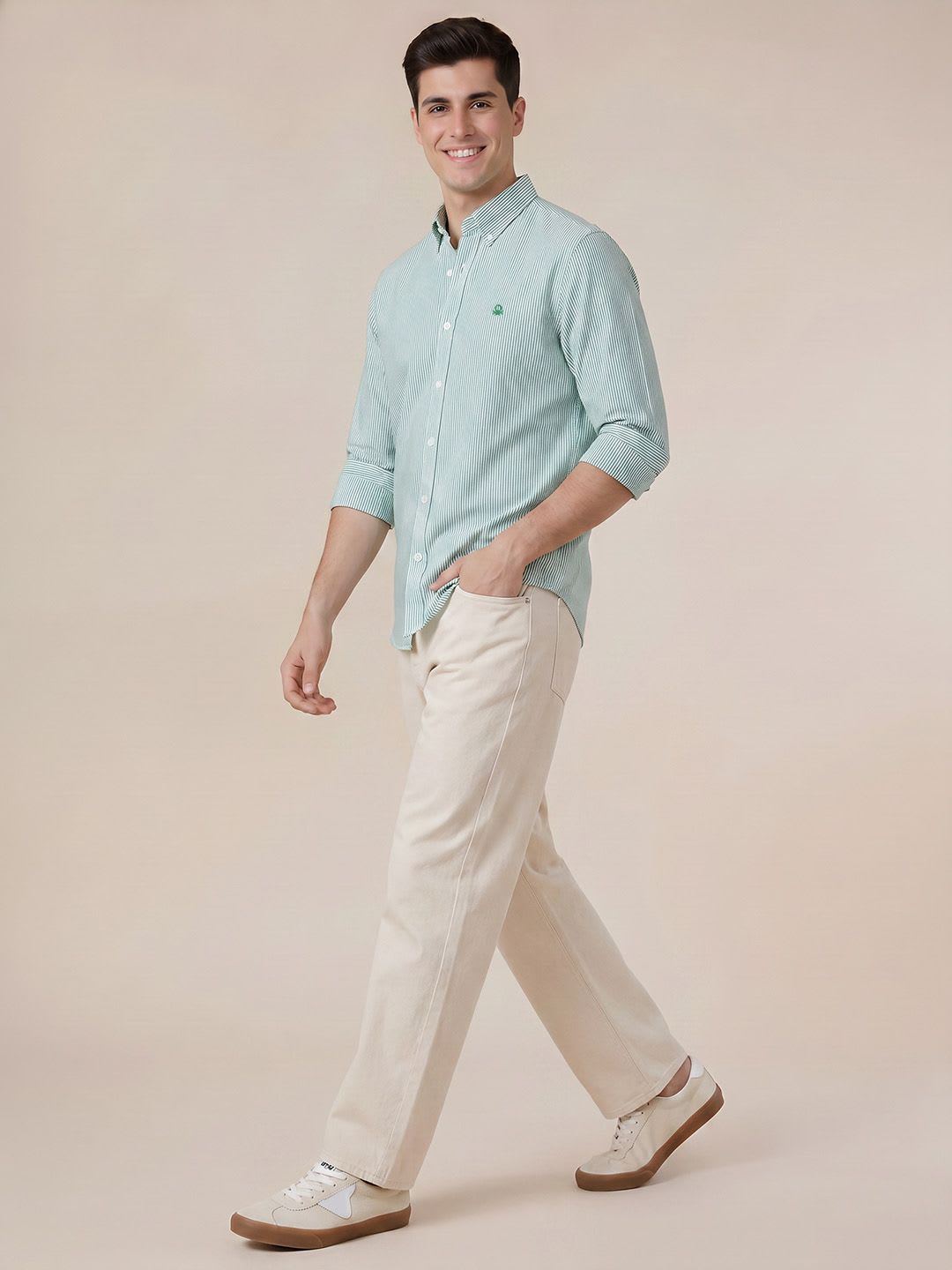 United Colors of Benetton Slim Fit Vertical Striped Pure Cotton Casual Shirt - back view